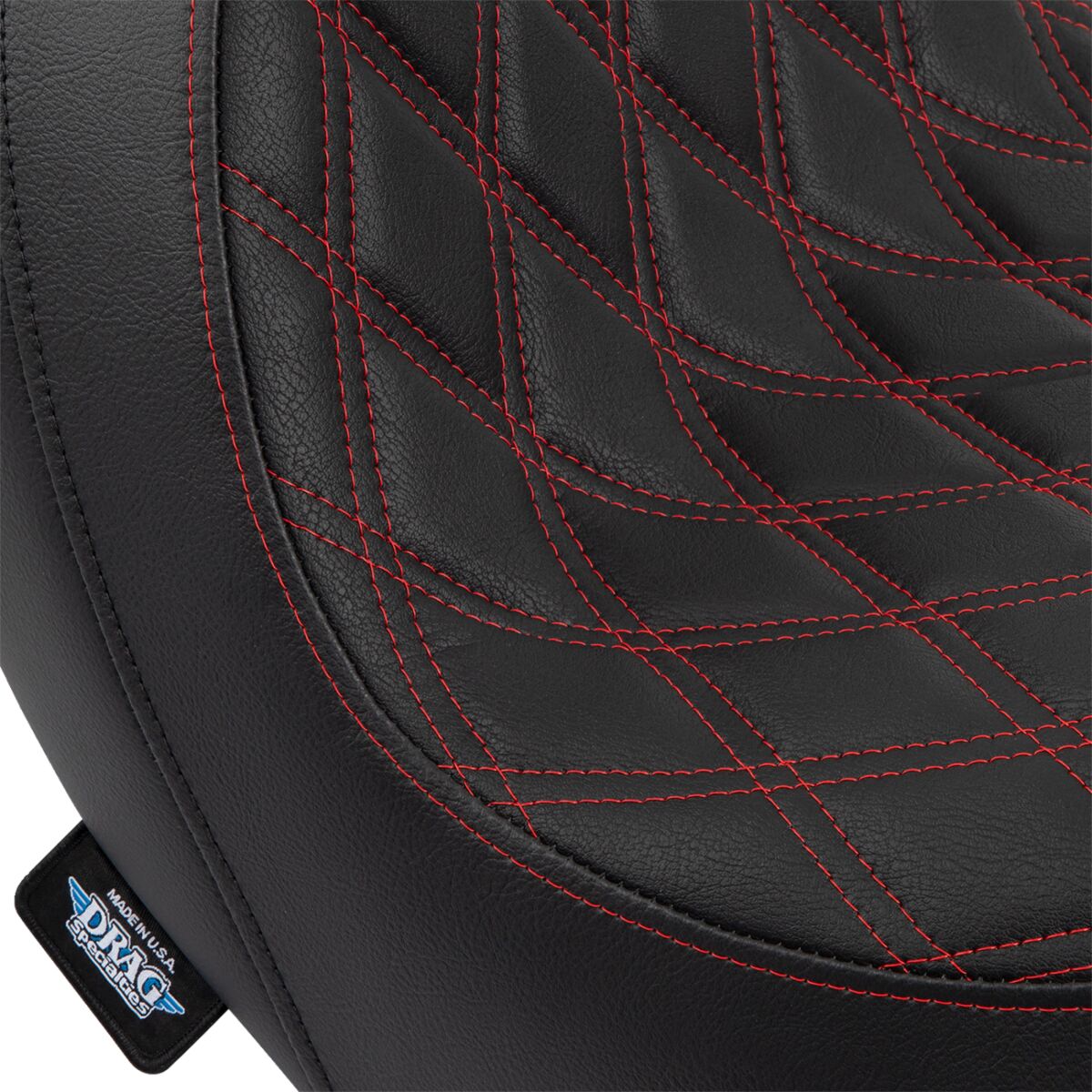 Drag Specialties Seats Predator Seat Double Diamond W/ Red Sitching Vinyl Fl Seat Drag Specialties
