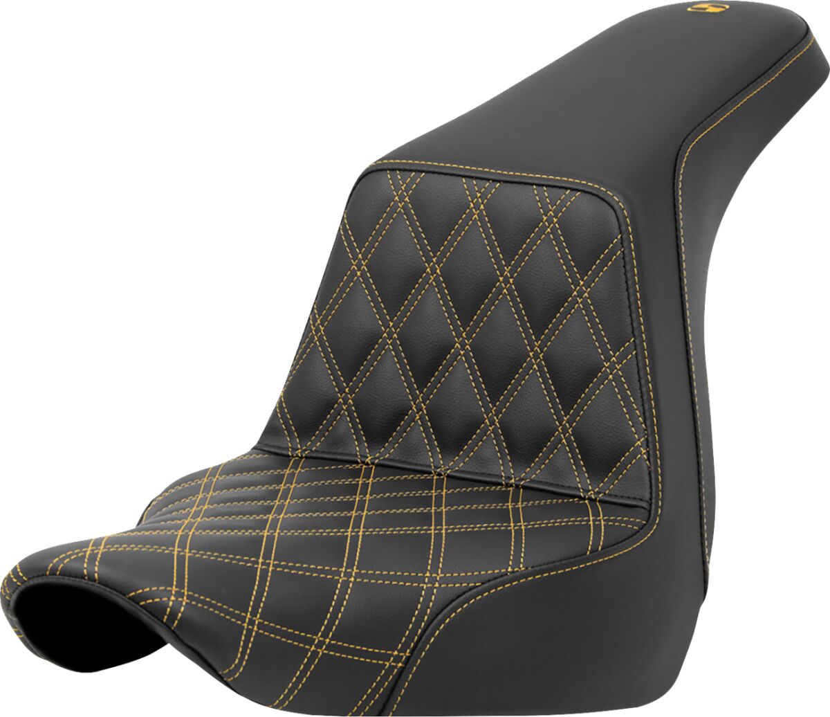 Step Up Front LS, Gold Stitch - 18+ Softail (Low Rider FXLR/FXLRS/FXLRST & Sport Glide FLSB) Seat Saddlemen Default Title