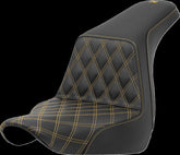 Saddlemen Step Up Front LS, Gold Stitch - 18+ Softail (Low Rider FXLR/FXLRS/FXLRST & Sport Glide FLSB) Seat Saddlemen