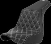 Saddlemen Step Up Front LS, White Stitch - 18+ Softail (Low Rider FXLR/FXLRS/FXLRST & Sport Glide FLSB) Seat Saddlemen