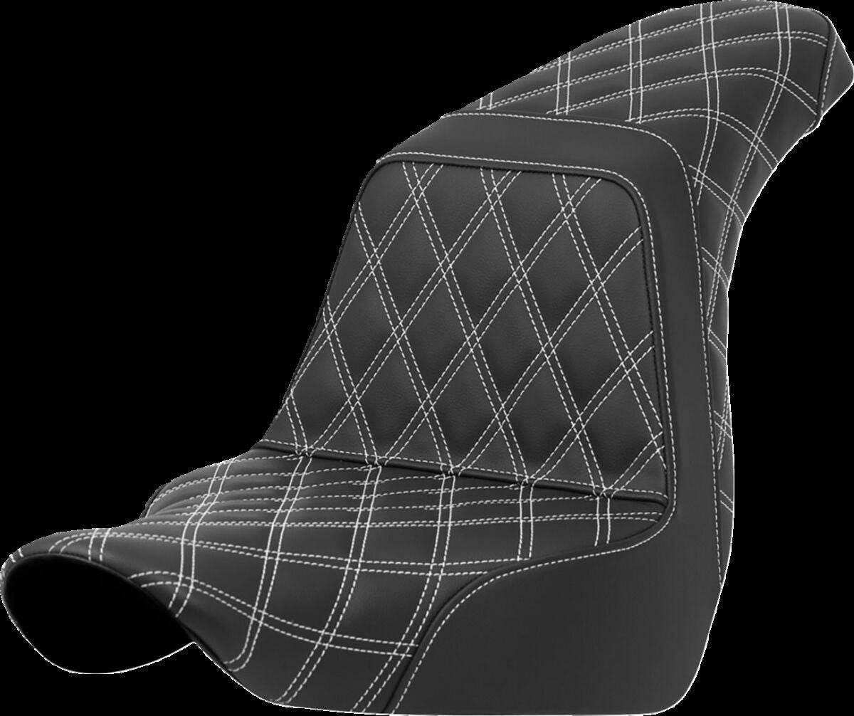 Saddlemen Step Up Full LS, White Stitch - 18+ Softail (Low Rider FXLR/FXLRS/FXLRST & Sport Glide FLSB) Seat Saddlemen