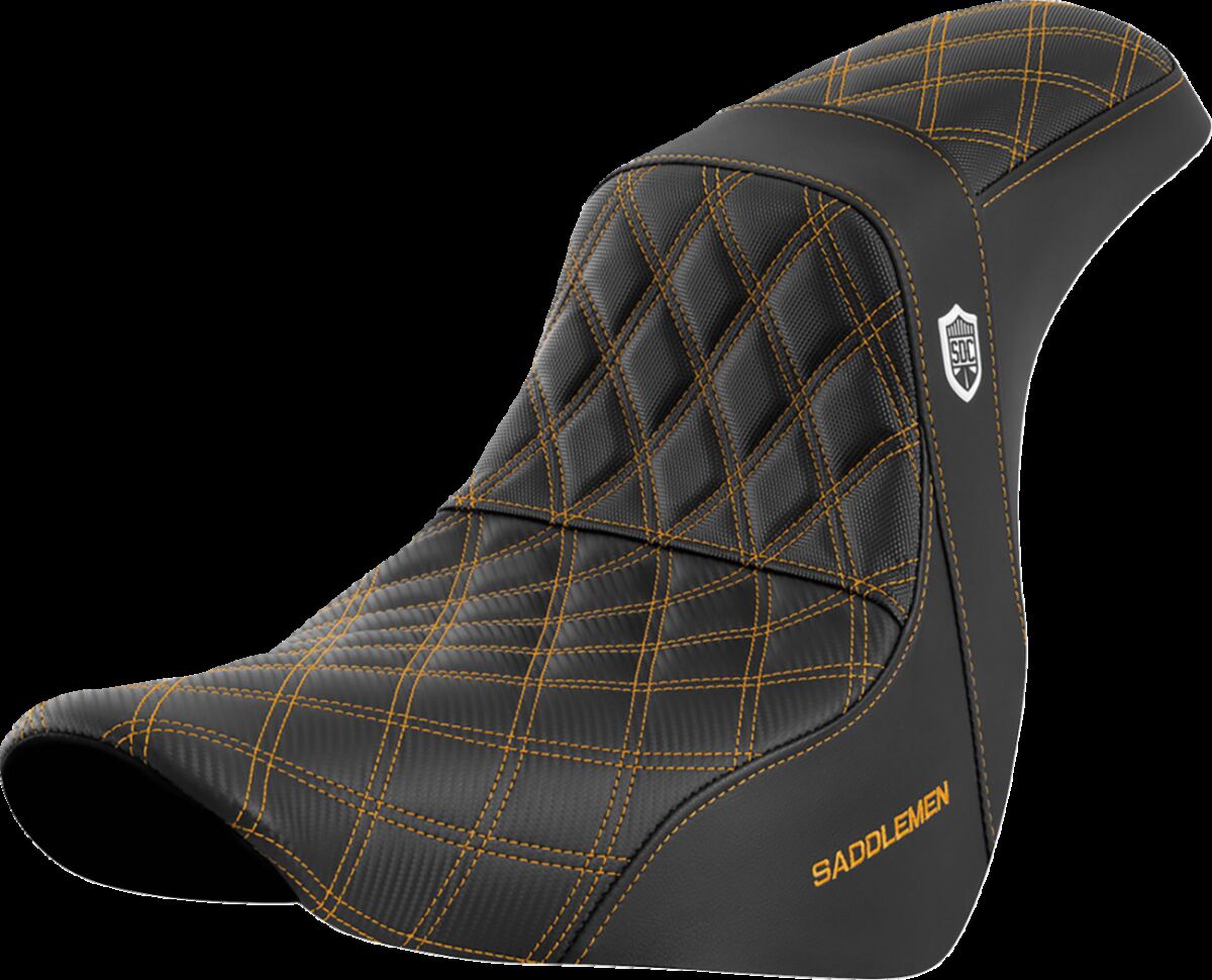 Saddlemen SDC Pro Series Performance Gripper Seat, Gold Stitch - 18+ Softail Seat Saddlemen