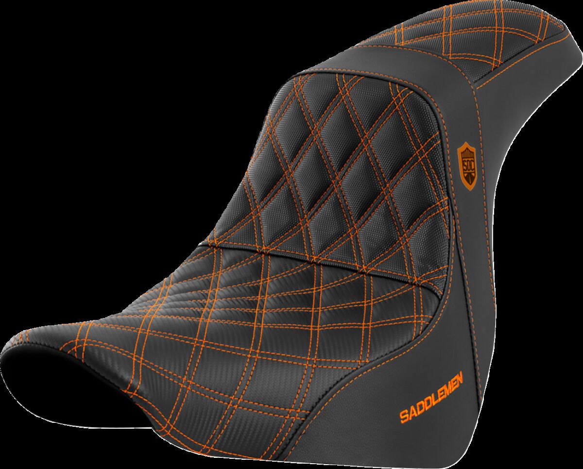 Saddlemen SDC Pro Series Performance Gripper Seat, Orange Stitch - 18+ Softail Seat Saddlemen
