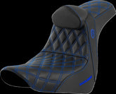 Saddlemen SDC Pro Series Performance Gripper Seat w/Lumbar Rest, Blue Stitch - 18+ Softail Seat Saddlemen