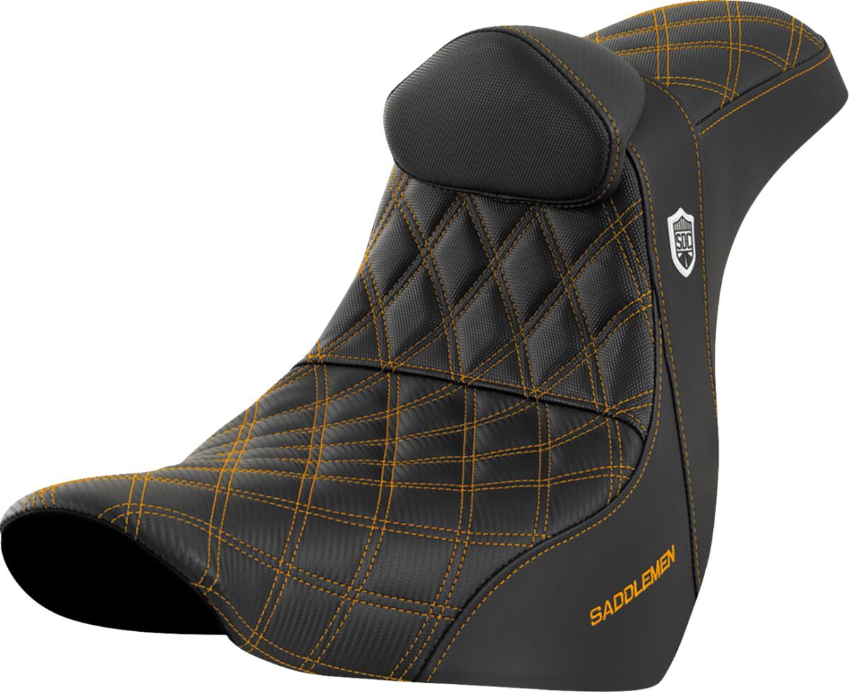SDC Pro Series Performance Gripper Seat w/Lumbar Rest, Gold Stitch - 18+ Softail Seat Saddlemen Default Title