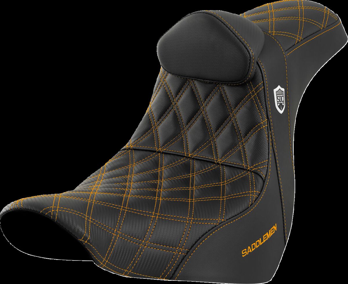 Saddlemen SDC Pro Series Performance Gripper Seat w/Lumbar Rest, Gold Stitch - 18+ Softail Seat Saddlemen