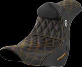 Saddlemen SDC Pro Series Performance Gripper Seat w/Lumbar Rest, Gold Stitch - 18+ Softail Seat Saddlemen