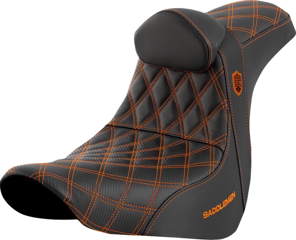 SDC Pro Series Performance Gripper Seat w/Lumbar Rest, Orange Stitch - 18+ Softail Seat Saddlemen Default Title