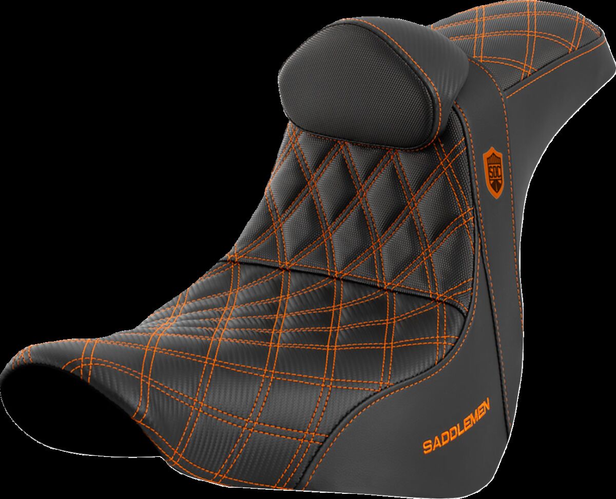 Saddlemen SDC Pro Series Performance Gripper Seat w/Lumbar Rest, Orange Stitch - 18+ Softail Seat Saddlemen