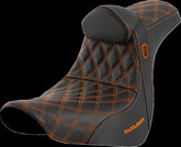 Saddlemen SDC Pro Series Performance Gripper Seat w/Lumbar Rest, Orange Stitch - 18+ Softail Seat Saddlemen
