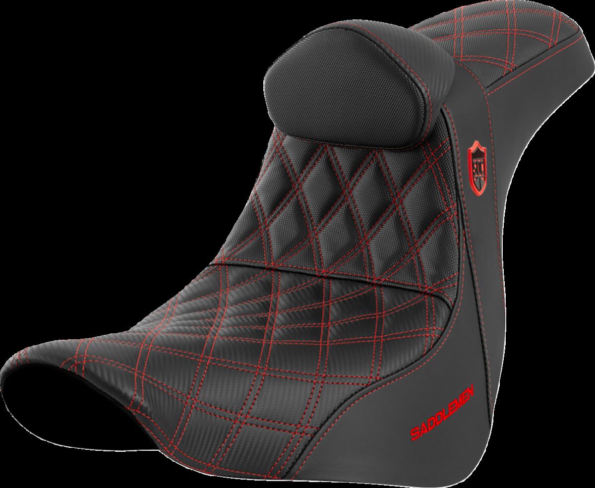Saddlemen SDC Pro Series Performance Gripper Seat w/Lumbar Rest, Red Stitch - 18+ Softail Seat Saddlemen