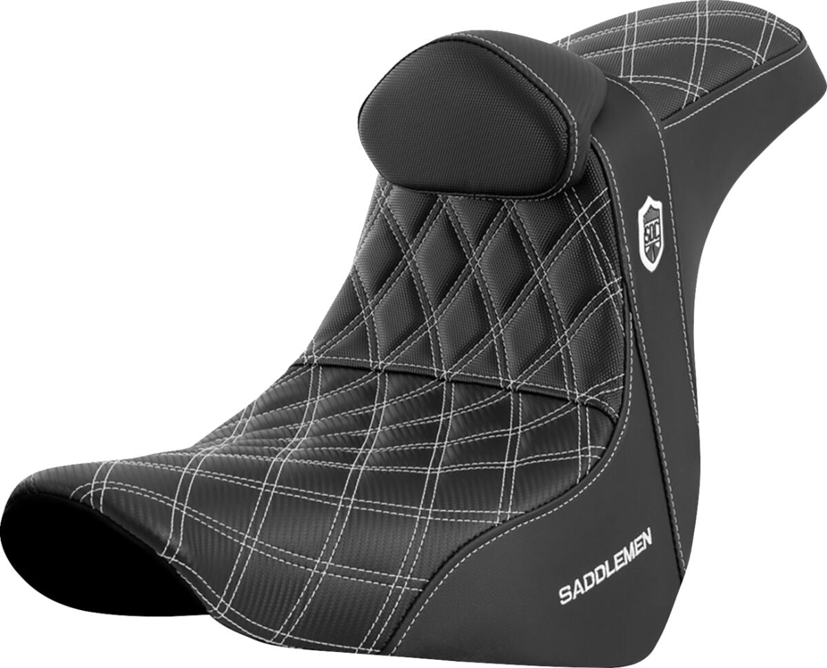 SDC Pro Series Performance Gripper Seat w/Lumbar Rest, White Stitch - 18+ Softail Seat Saddlemen Default Title