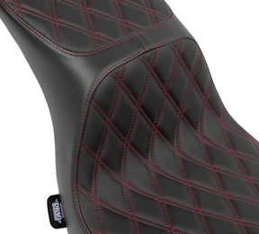 Drag Specialties Seats Predator 2 Up Seat Double Diamond Red Stitching Fl/Fx Seat Drag Specialties