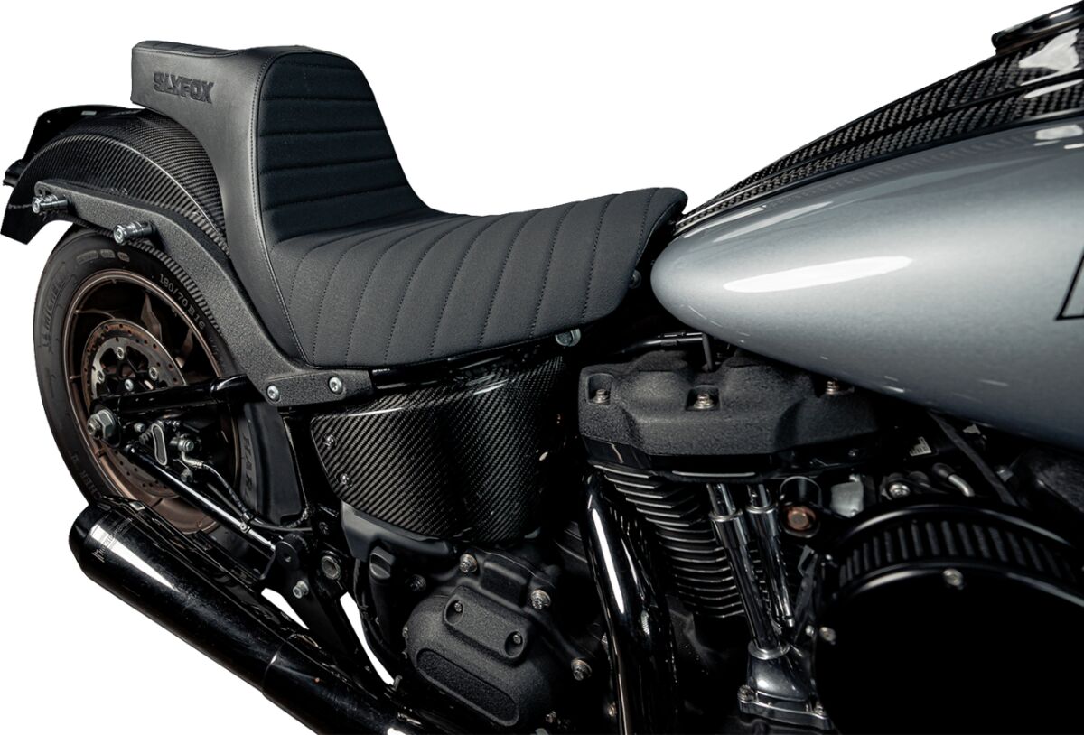 Slyfox Seat Highnoon 2up Black Vinyl SEATS-FOR HARLEY SOFTTAIL Slyfox