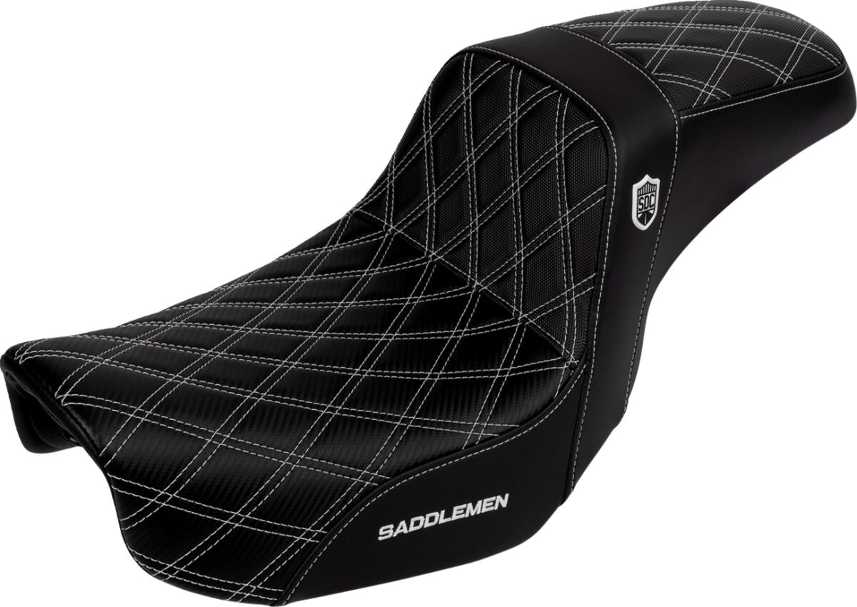 SDC Pro Series Performance Gripper Seat, White Stitch - 06-17 Dyna Seat Saddlemen