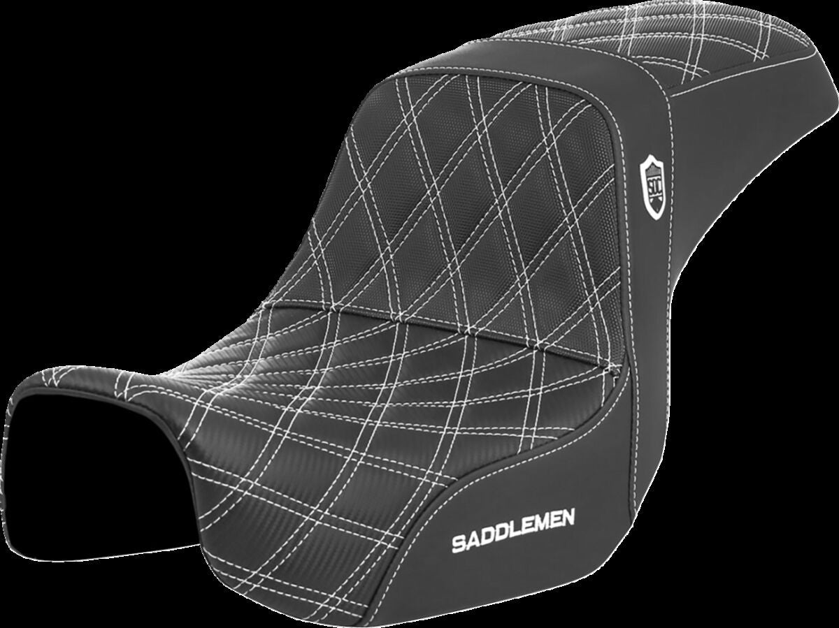 Saddlemen SDC Pro Series Performance Gripper Seat, White Stitch - 06-17 Dyna Seat Saddlemen
