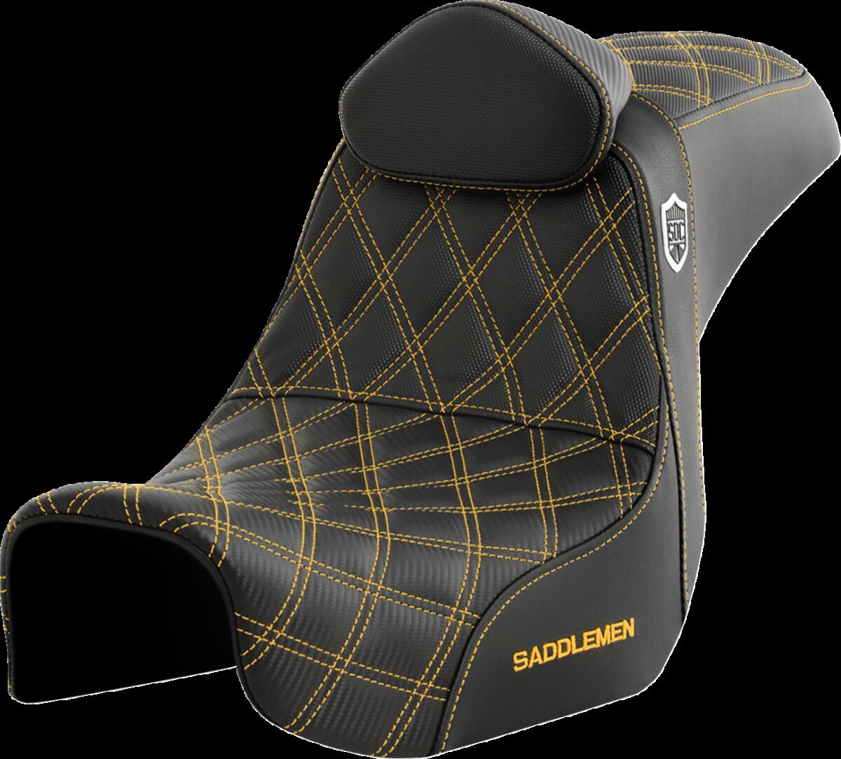 Saddlemen SDC Pro Series Performance Gripper Seat w/Lumbar Rest, Gold Stitch - 06-17 Dyna Seat Saddlemen