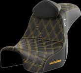 Saddlemen SDC Pro Series Performance Gripper Seat w/Lumbar Rest, Gold Stitch - 06-17 Dyna Seat Saddlemen
