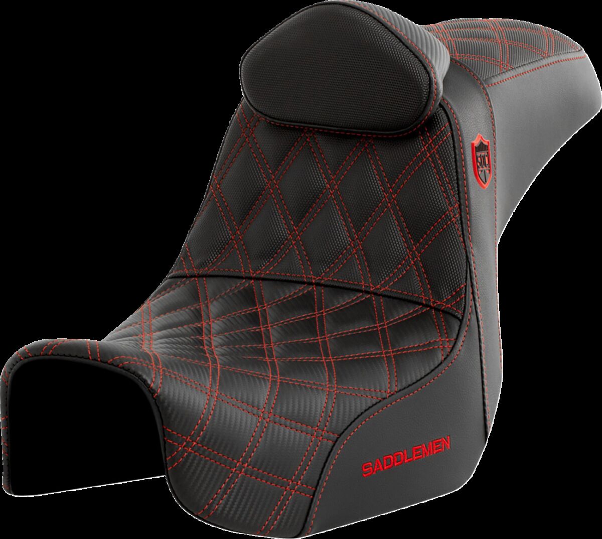 Saddlemen SDC Pro Series Performance Gripper Seat w/Lumbar Rest, Red Stitch - 06-17 Dyna Seat Saddlemen