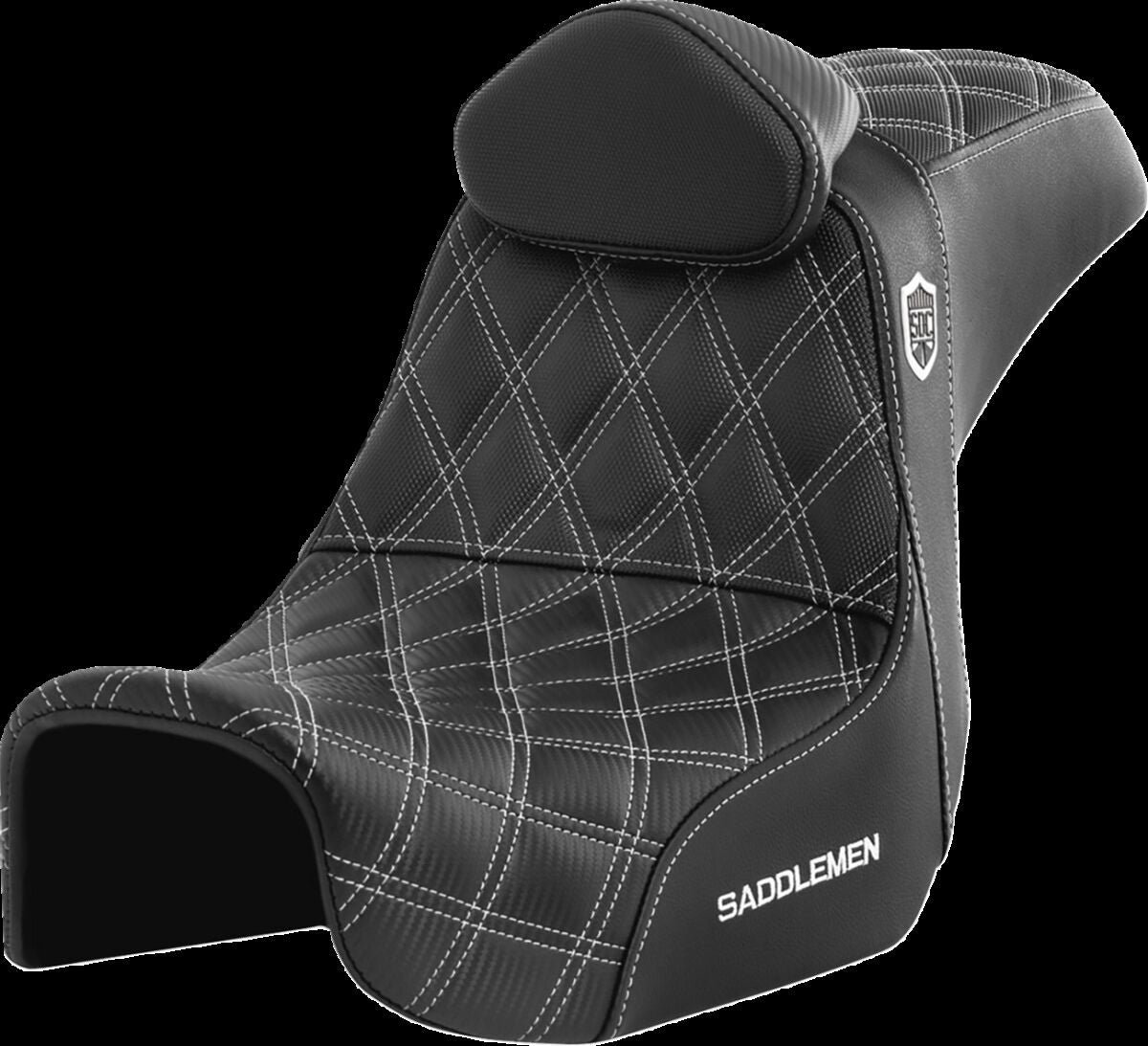 Saddlemen SDC Pro Series Performance Gripper Seat w/Lumbar Rest, White Stitch - 06-17 Dyna Seat Saddlemen