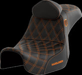 Saddlemen SDC Pro Series Performance Gripper Seat w/Lumbar Rest, Orange Stitch - 06-17 Dyna Seat Saddlemen