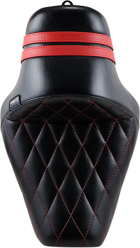 Le Pera Stubs Spoiler Diamond Seat, Red Stripes - 10-22 Sportster Seat Le Pera