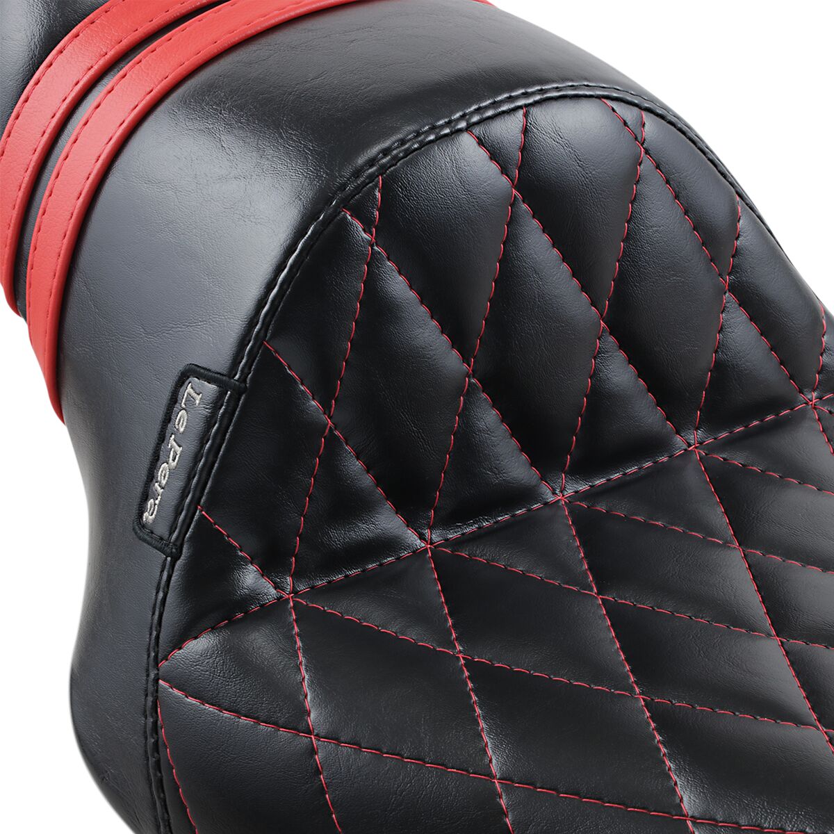Le Pera Stubs Spoiler Diamond Seat, Red Stripes - 10-22 Sportster Seat Le Pera