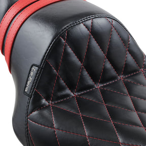Le Pera Stubs Spoiler Diamond Seat, Red Stripes - 10-22 Sportster Seat Le Pera