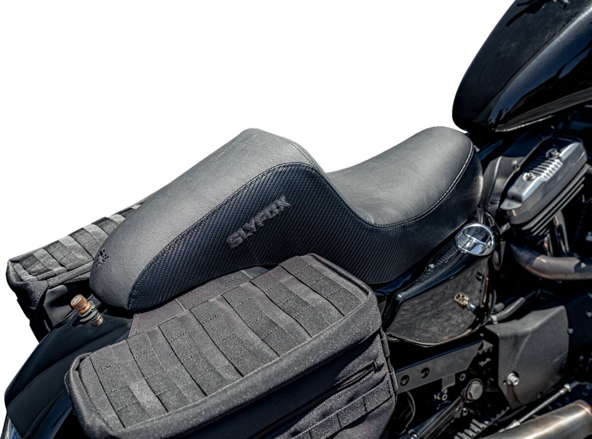 The Drifter Seat, Black Logo - 04-09 Sportster Seat Slyfox Performance