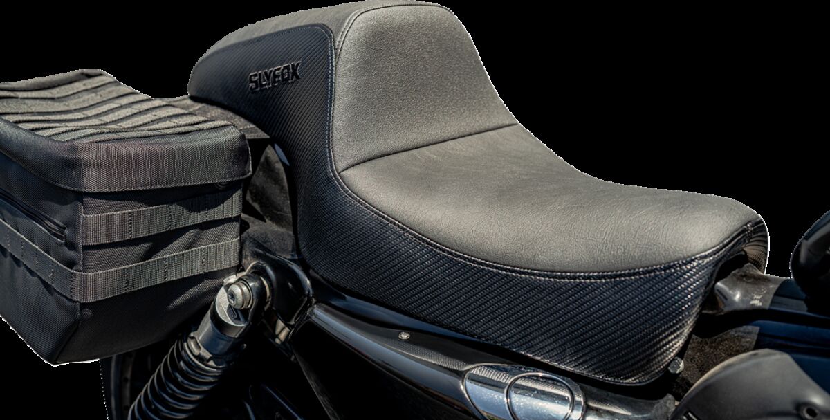 Slyfox The Drifter Seat, Black Logo - 04-09 Sportster Seat Slyfox