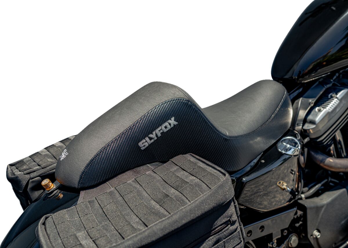 The Drifter Seat, Gray Logo - 04-09 Sportster Seat Slyfox Performance