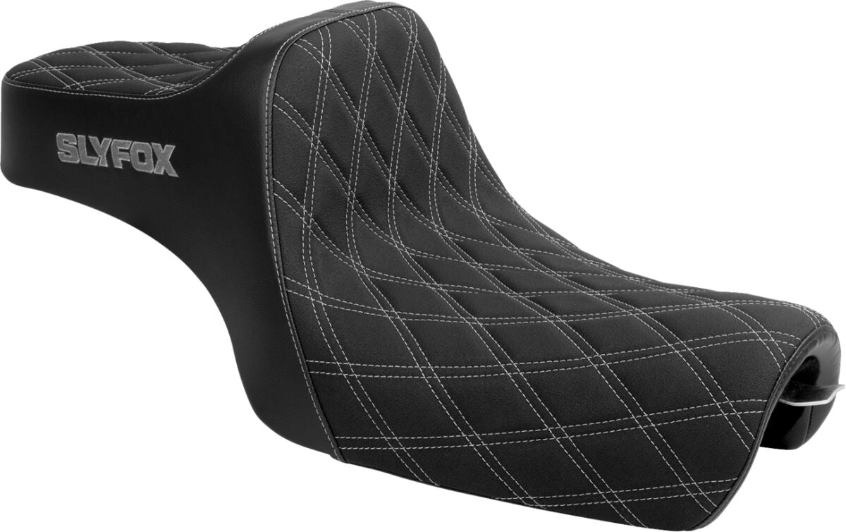 Slyfox Seat Highnoon Silver Logo Slip SEATS-FOR HARLEY SPORTSTER Slyfox