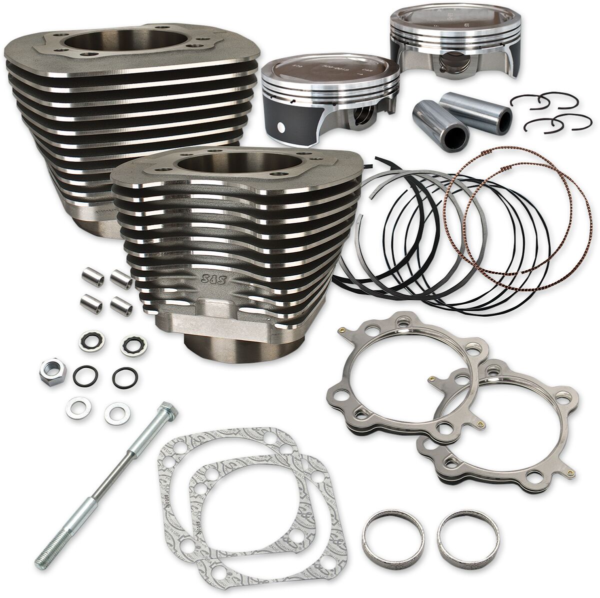 S&S Cycle Cylinder,Kit,4 1/8"Bore,Stock Bolt Pattern,5.004",4 5/8" Stroke,106 3491 A,W/Black, Cylinders Parts S&S Cycle
