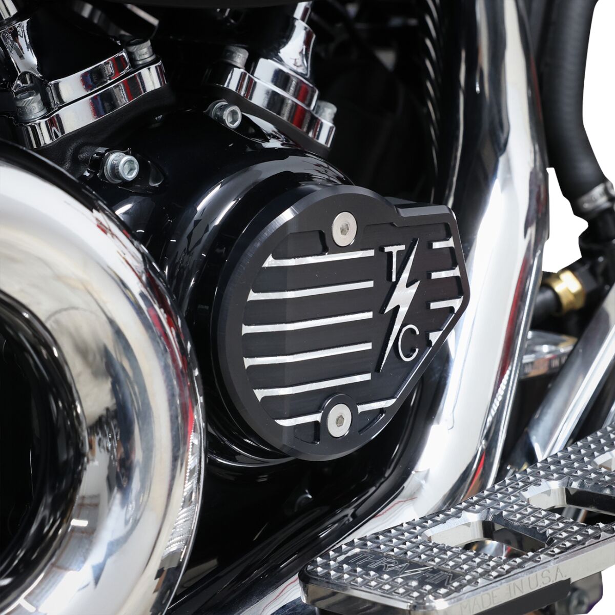 Thrashin Supply Co. M8 Cam Cover Gen 2, Black Finned - Touring & 18+ Softail Engine Covers Thrashin Supply Co.