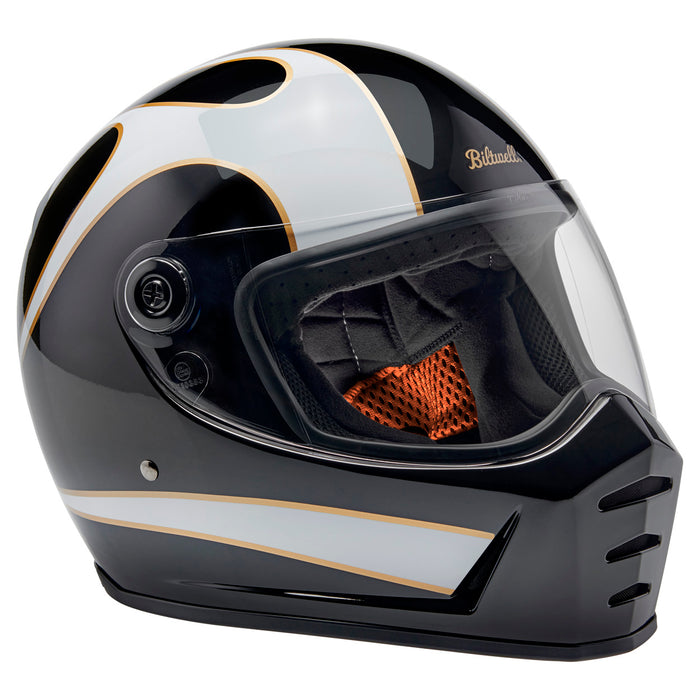 Lane Splitter Helmet, Gloss Black & Gloss White Flames Full Face Helmet Biltwell Inc.