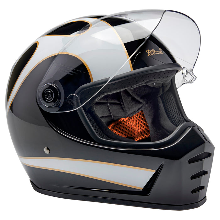 Lane Splitter Helmet, Gloss Black & Gloss White Flames Full Face Helmet Biltwell Inc.