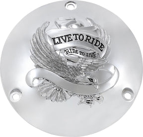 Drag Specialties Live To Ride Derby Cover Chrome 3 Hole Transmission Covers Drag Specialties
