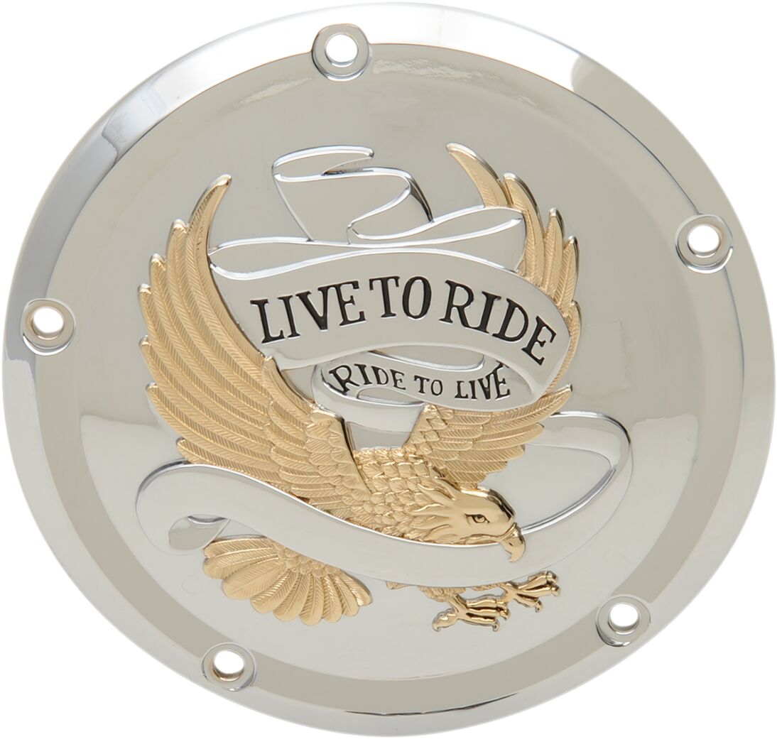 Drag Specialties Cover Derby 5 Hole Live To Ride Chrome/Gold Transmission Covers Drag Specialties