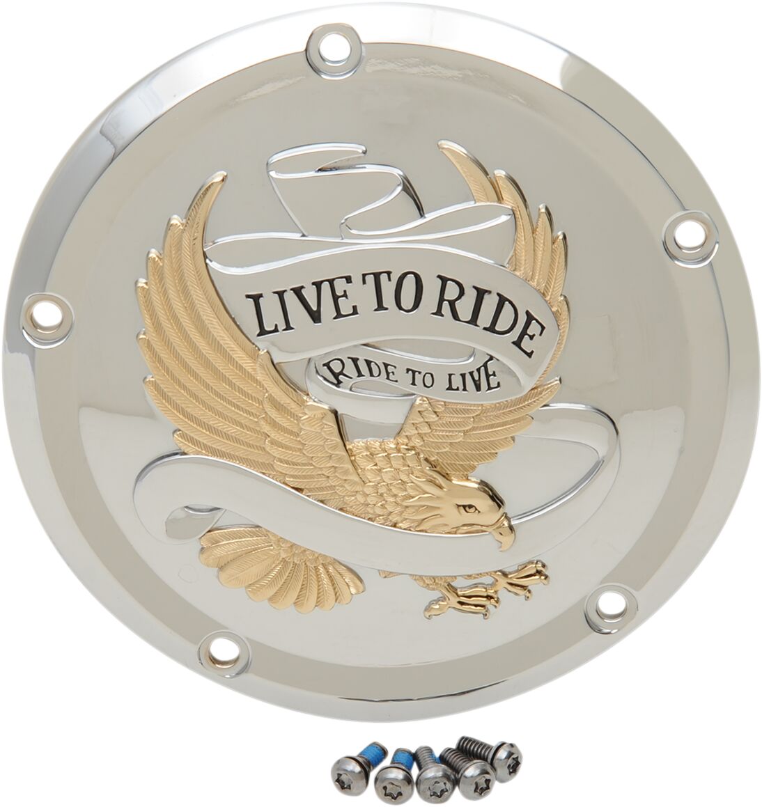 Drag Specialties Cover Derby 5 Hole Live To Ride Chrome/Gold Transmission Covers Drag Specialties