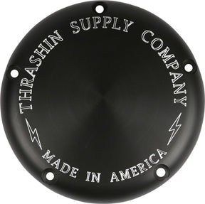 Thrashin Supply Co. Finned 5 Hole Derby Cover, Black - 18+ Softail Transmission Covers Thrashin Supply Co.