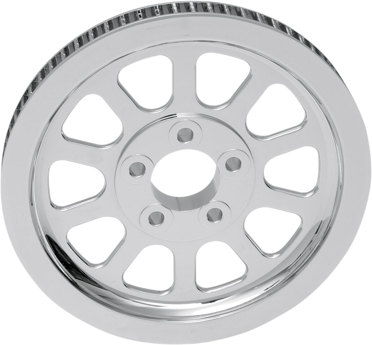 Drag Specialties Rear Belt Pulley 10 Spoke Chrome 66 T Rear Drive Pulleys & Parts Drag Specialties