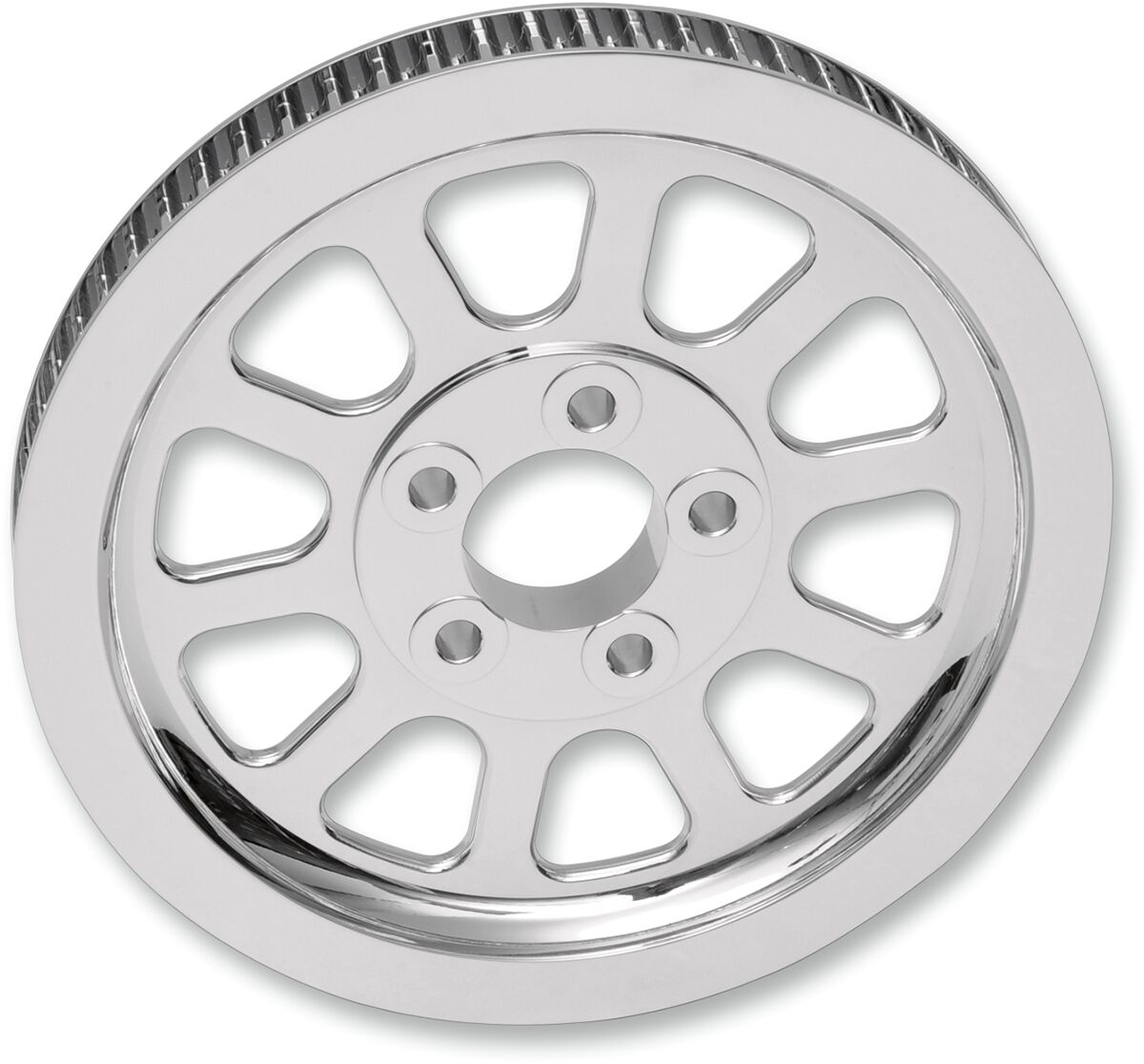 Drag Specialties Rear Belt Pulley 10 Spoke Chrome 66 T Rear Drive Pulleys & Parts Drag Specialties