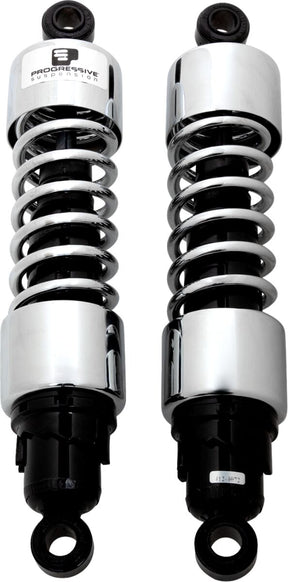 Progressive Suspension 412 Standard Series Rear Shocks With Covers 13", Chrome - 03+ Touring Shock Absorbers Progressive Suspension