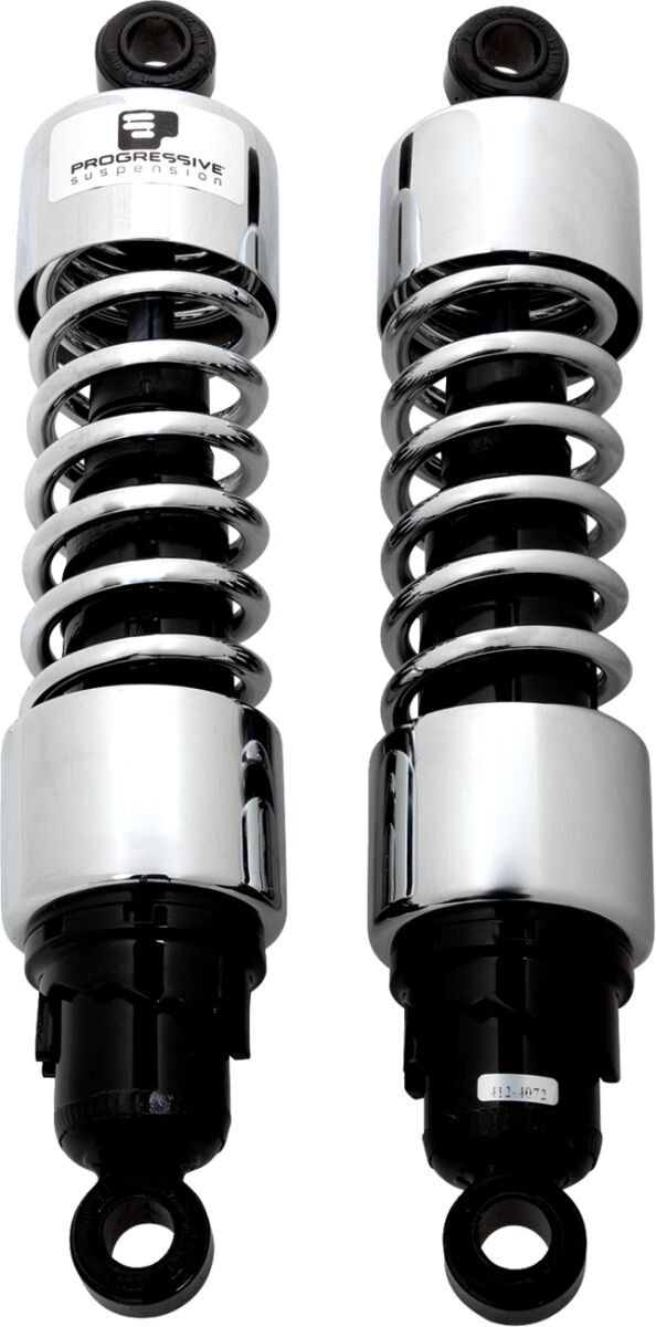 Progressive Suspension 412 Standard Series Rear Shocks With Covers 13", Chrome - 03+ Touring Shock Absorbers Progressive Suspension