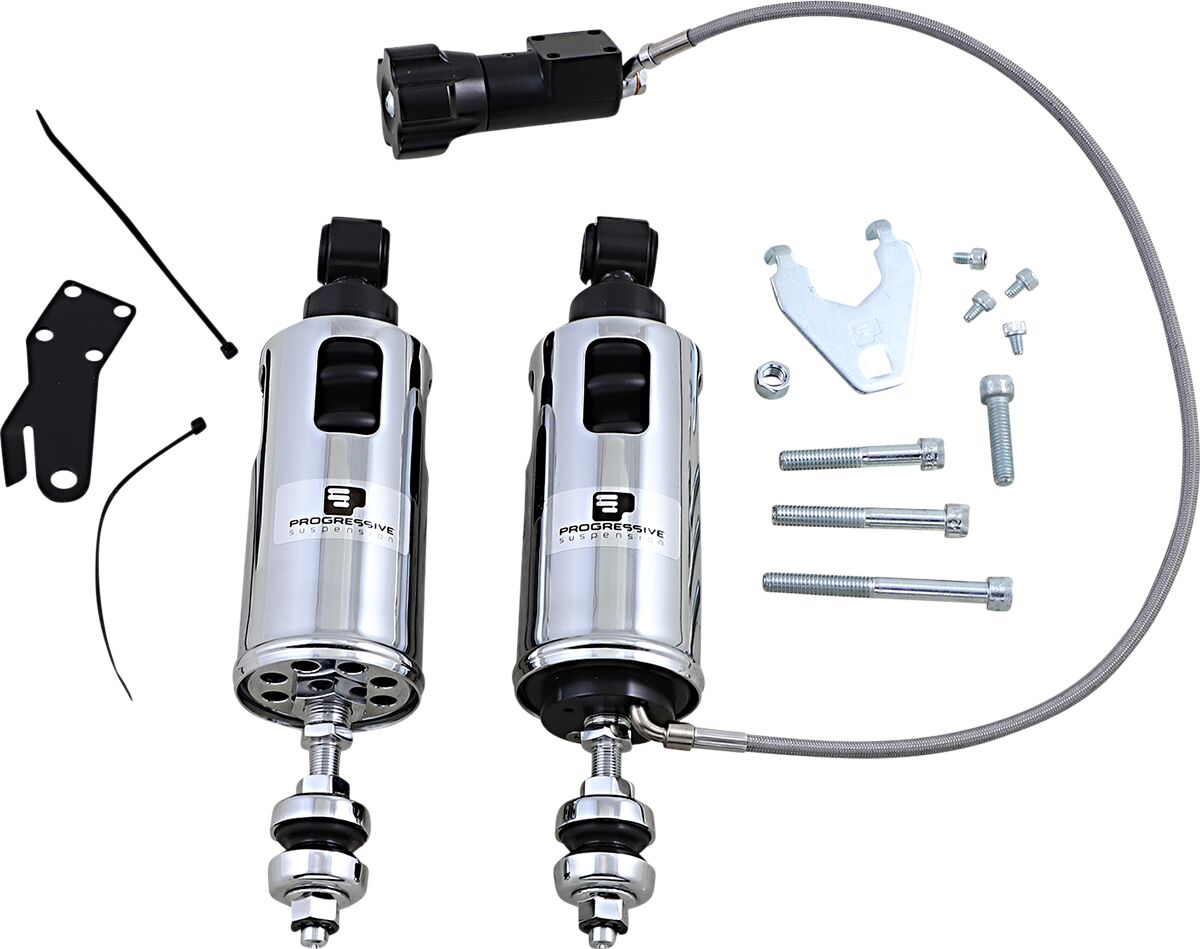 Progressive Suspension 422 Standard Series Rear Shocks With Remote Adjustable, Chrome - 00-17 Softail Shock Absorbers Progressive Suspension