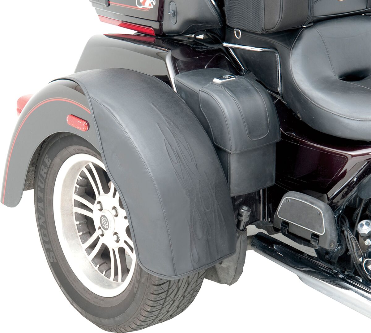 Fender Bra Set Tattoo Flame, Black - 09-23 Trike Rear Fender Accessories Saddlemen