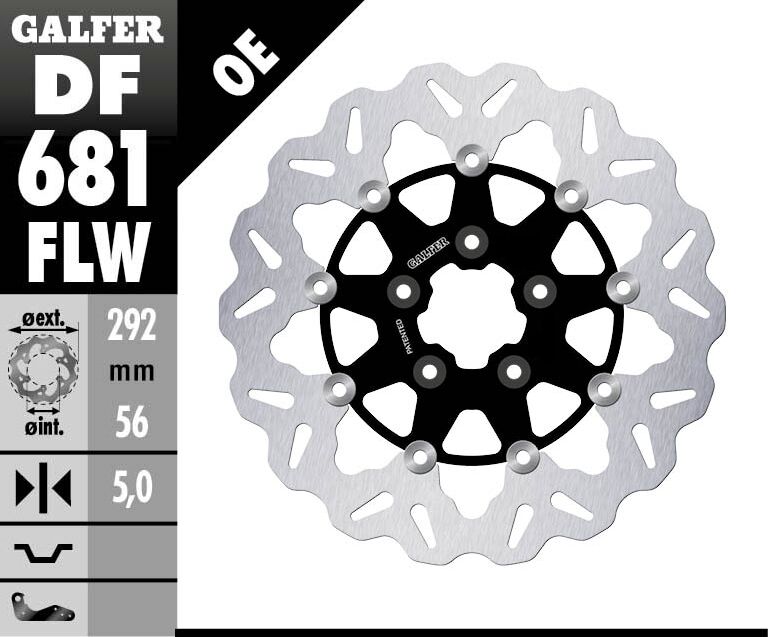 Galfer 11,5" Brake Rotor Floating Wave Steel Center, Black Brake Rotors Galfer