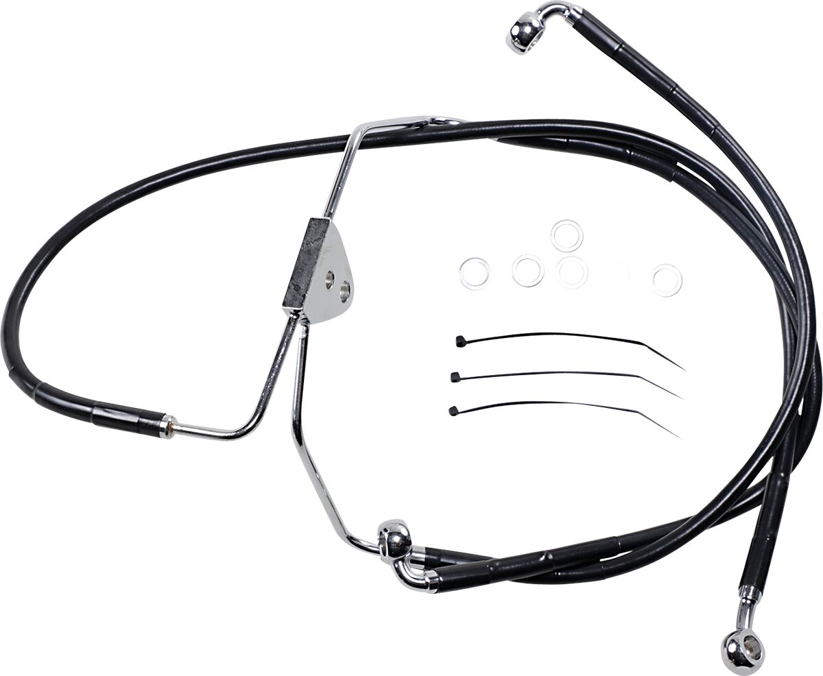 Drag Specialties Front Brake Line Black Vinyl Coated Stainless Steel Extended 2" Brake Lines Hoses Stainless Drag Specialties