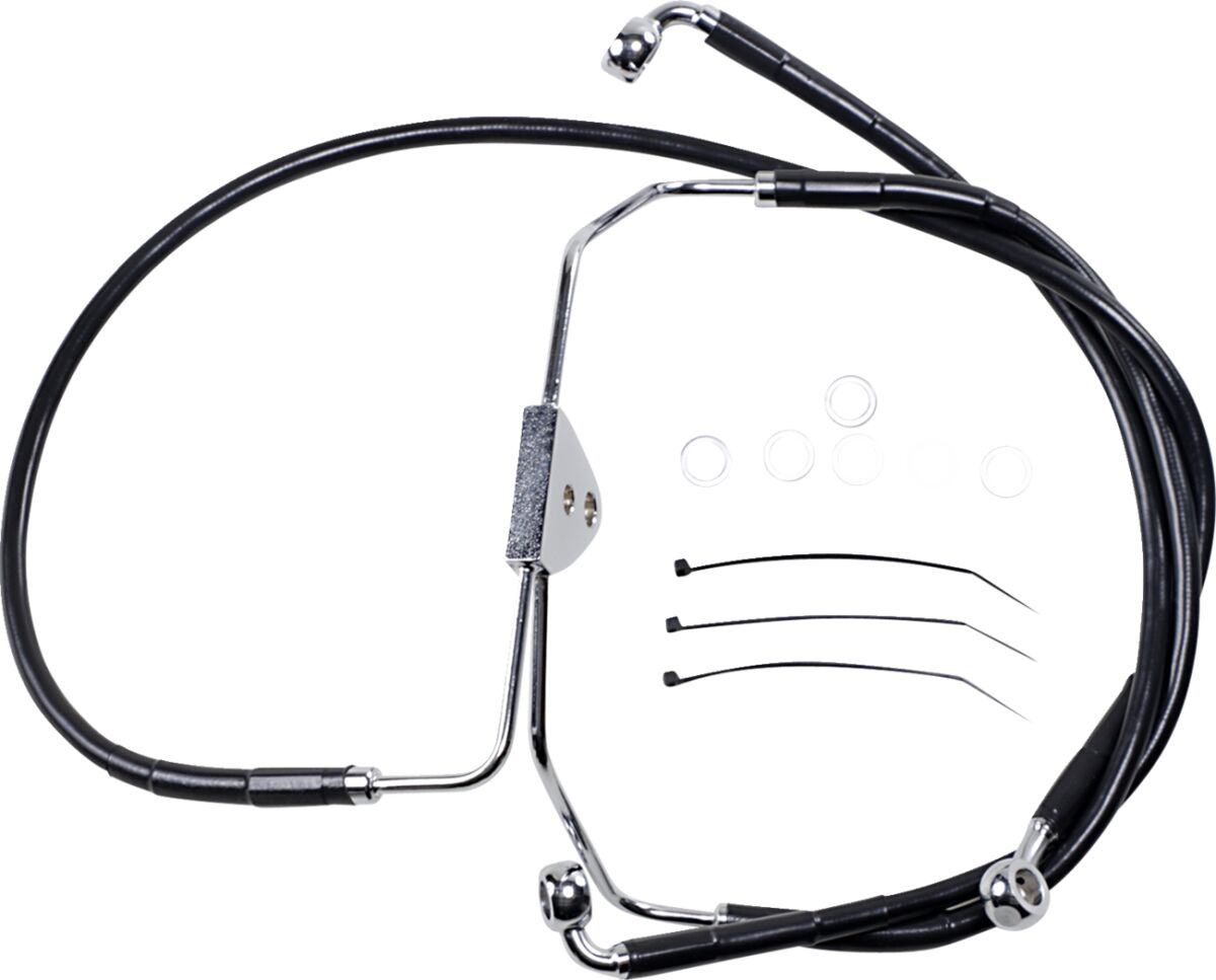 Drag Specialties Front Brake Line Black Vinyl Coated Stainless Steel Extended 4" Brake Lines Hoses Stainless Drag Specialties