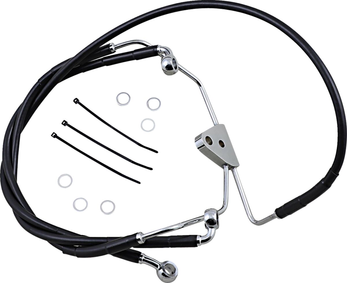 Drag Specialties Front Brake Line Black Vinyl Coated Stainless Steel Extended 6" Brake Lines Hoses Stainless Drag Specialties